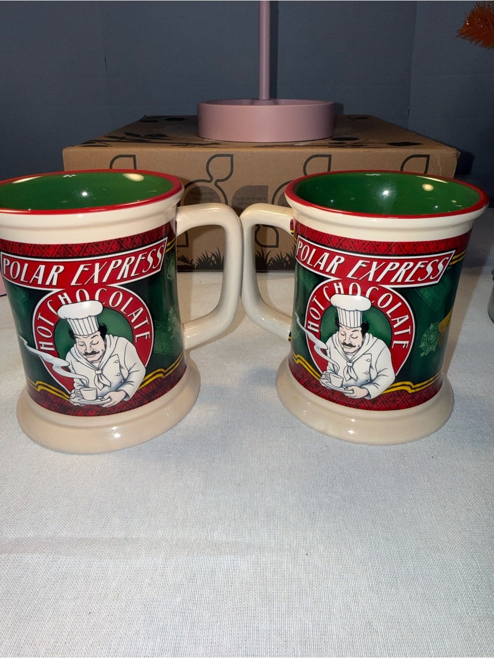 Vintage Polar Express Hot Chocolate Mugs Set of 2 Warner Bros Christmas